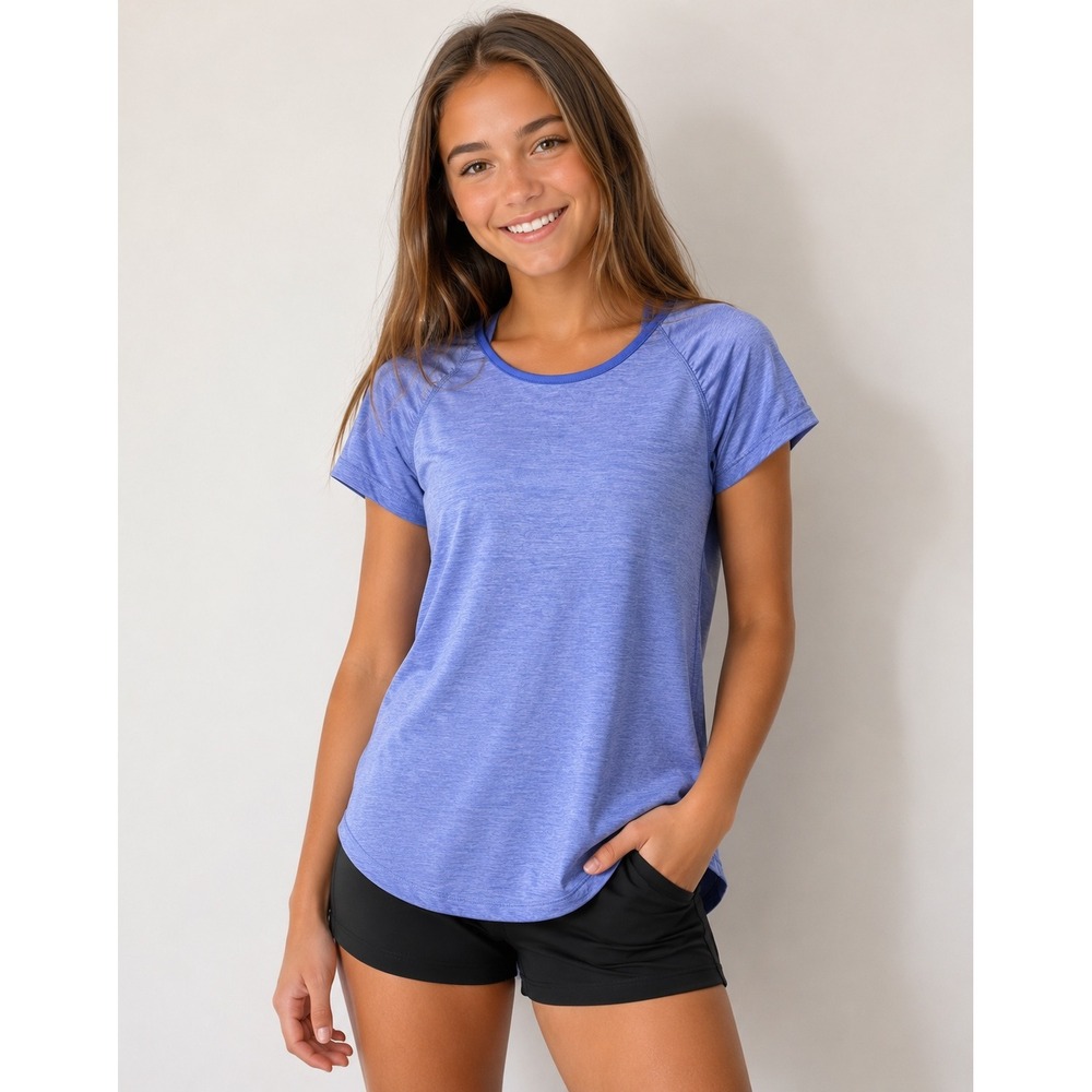 Champion Girls XL 14-16 Purple Heathered Activewear Top Keyhole Back T-Shirt